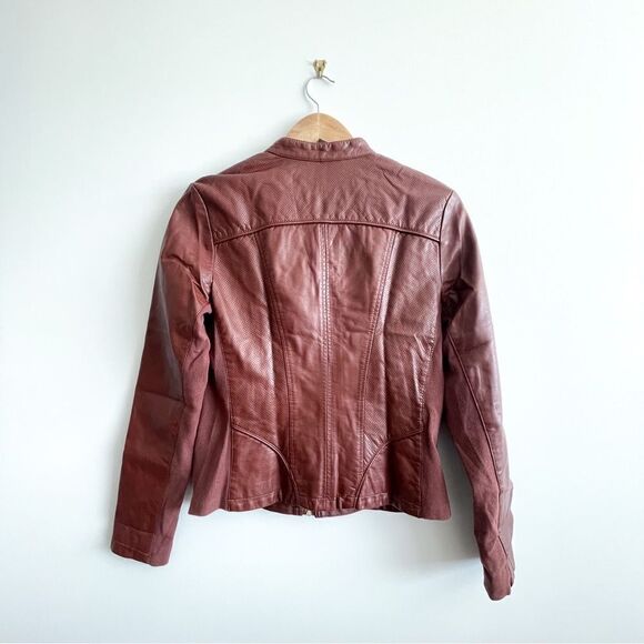 IVANKA TRUMP Faux-Leather Brown Moto Jacket Ribbed Side Panels Womens S Pleather - Picture 2 of 8